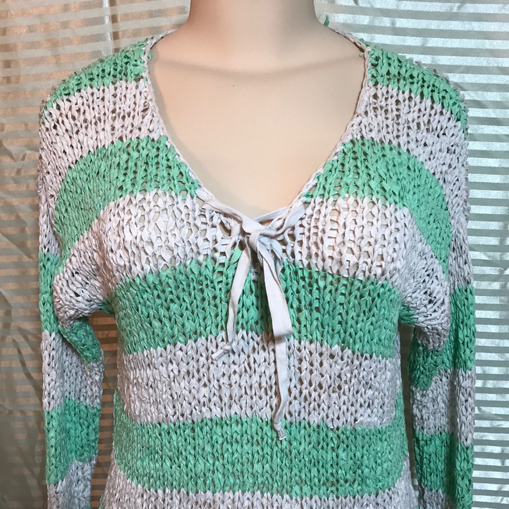 Mint Striped Extremely Chunky Knit Long Sleeve Top - Picture 6 of 8